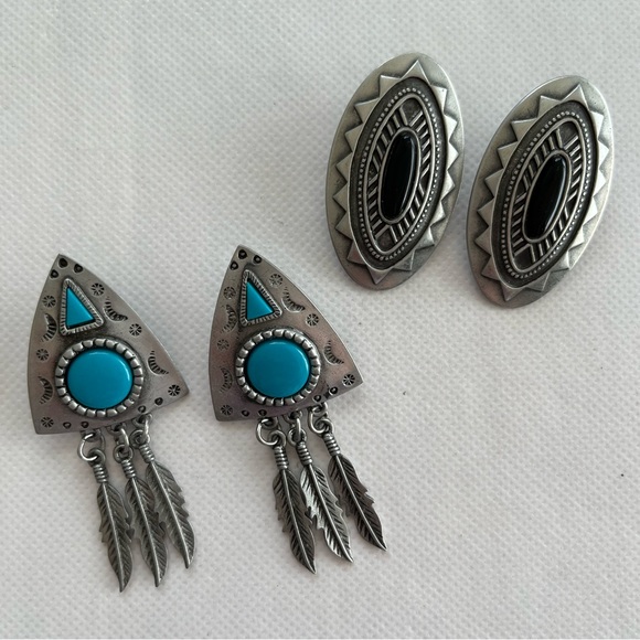Vintage Jewelry - Vintage JJ 80’s Southwestern Tribal Boho Earrings Set of Two